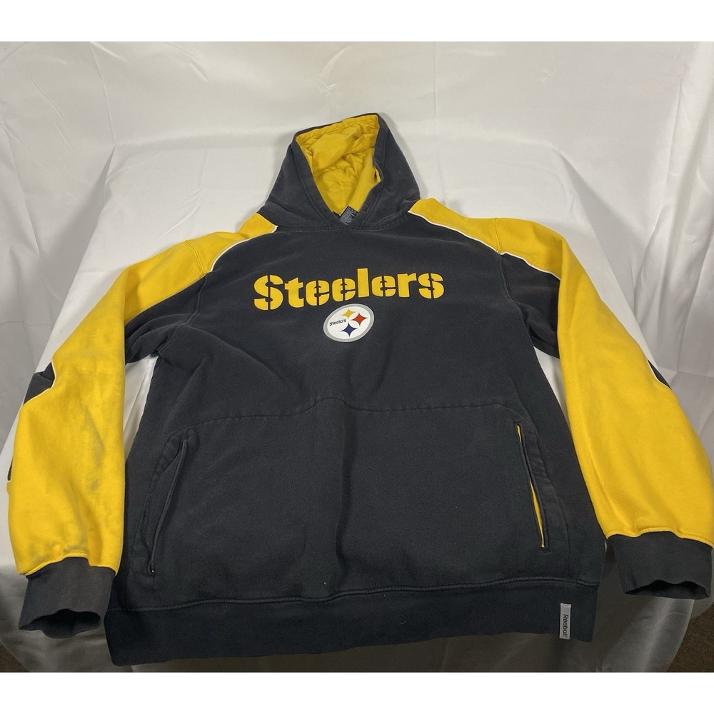 Pittsburgh Steelers Hoodie Mens Medium Black Yellow Reebok NFL Pullover